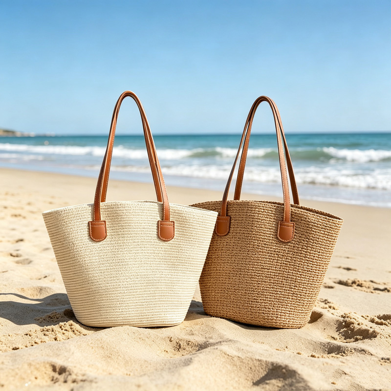 Beach Bag Straw - CLAREGQI Women's Solid Color Straw Tote