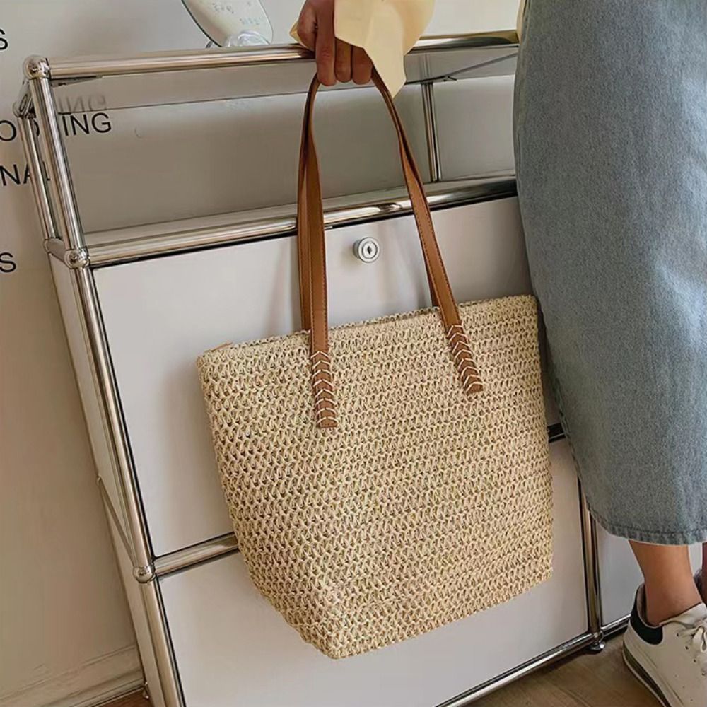 Fashion Solid Color Weave Stra - Beach Bag Straw 评论和价格