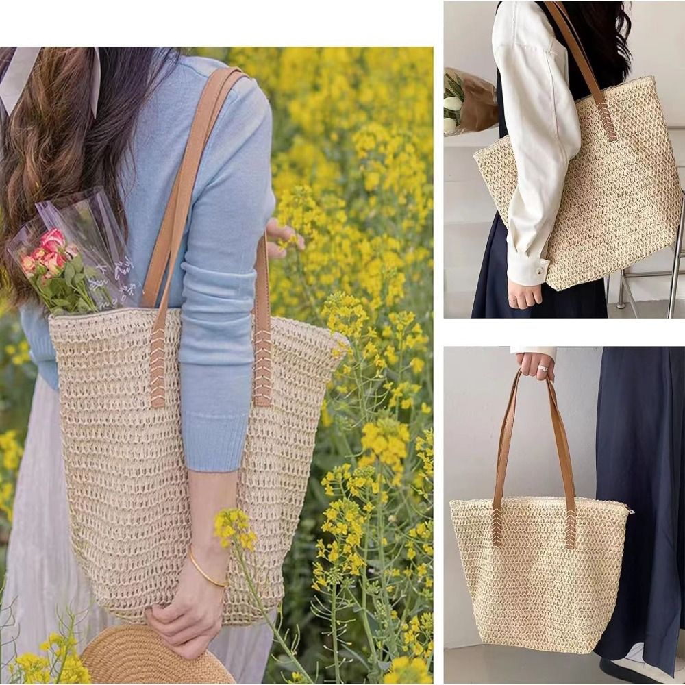 Fashion Solid Color Weave Stra - Beach Bag Straw 评论和价格