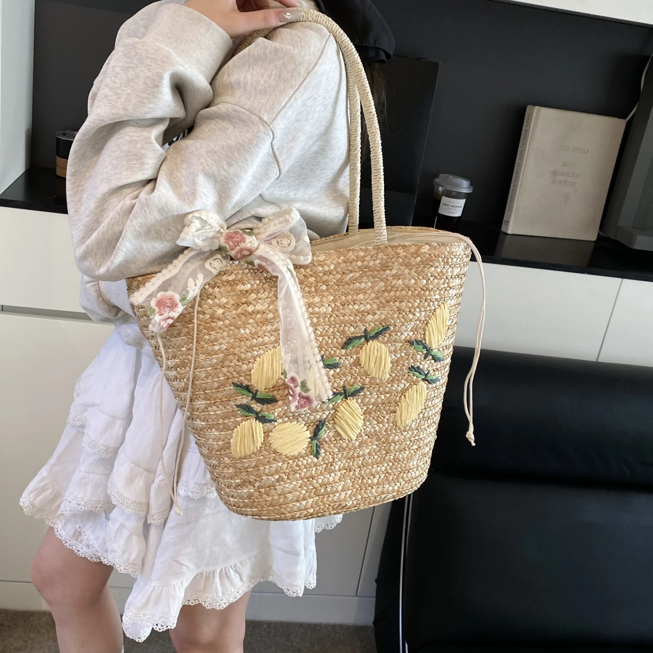 Large Capacity Beach Shoulder  - Beach Bag Straw 评论和价格