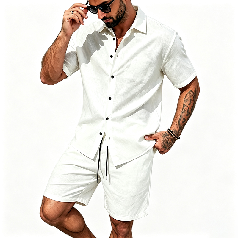 Men Linen Two Piece Outfit Sho - Summer Clothing Guys 评论和价格