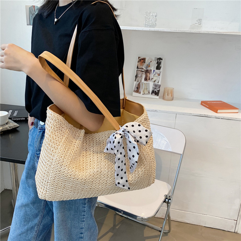 Summer Scarf Bowknot Straw Bag - Beach Bag Straw 评论和价格