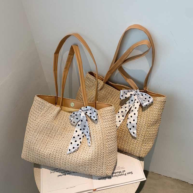 Summer Scarf Bowknot Straw Bag - Beach Bag Straw 评论和价格