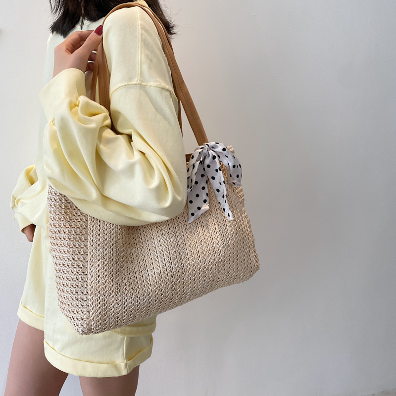 Summer Scarf Bowknot Straw Bag - Beach Bag Straw 评论和价格