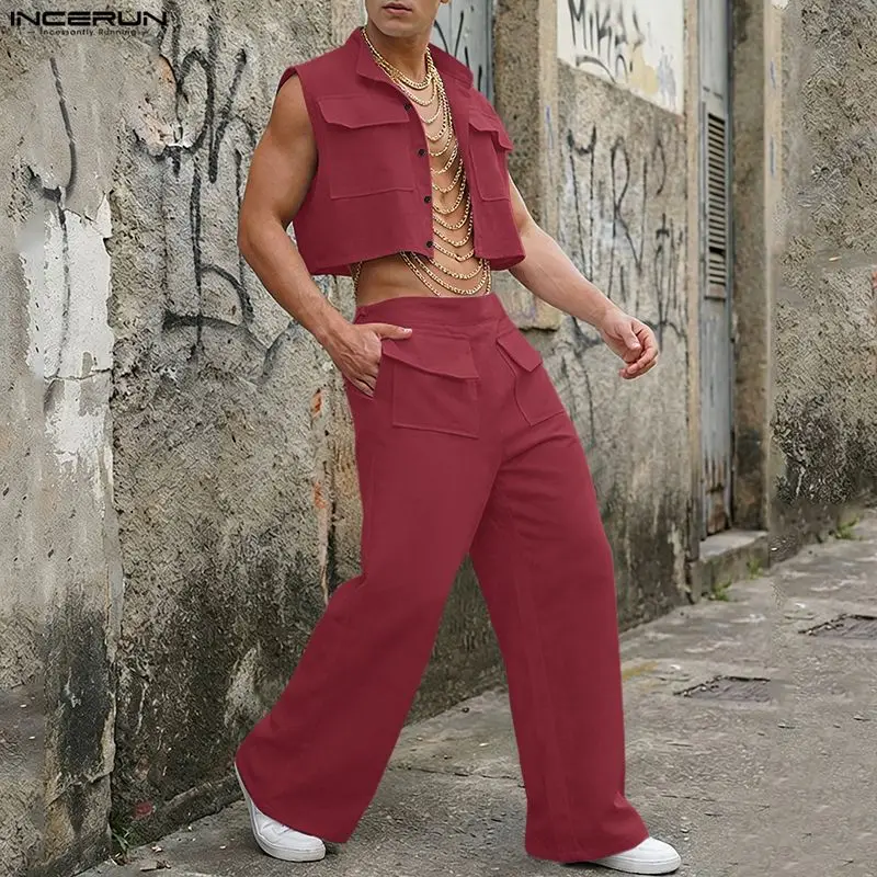 INCERUN Men Sets Solid Sleevel - Summer Clothing Guys 评论和价格