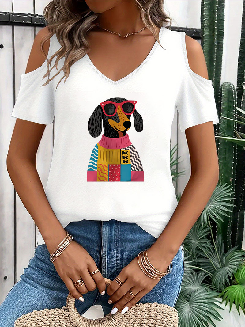 Hip Hop V-Neck Dachshund Dog P - Summer Clothing Drop 评论和价格