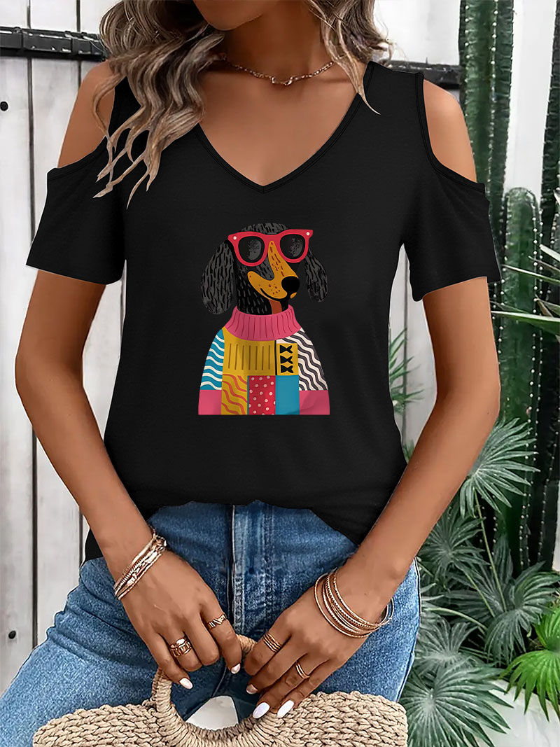 Hip Hop V-Neck Dachshund Dog P - Summer Clothing Drop 评论和价格