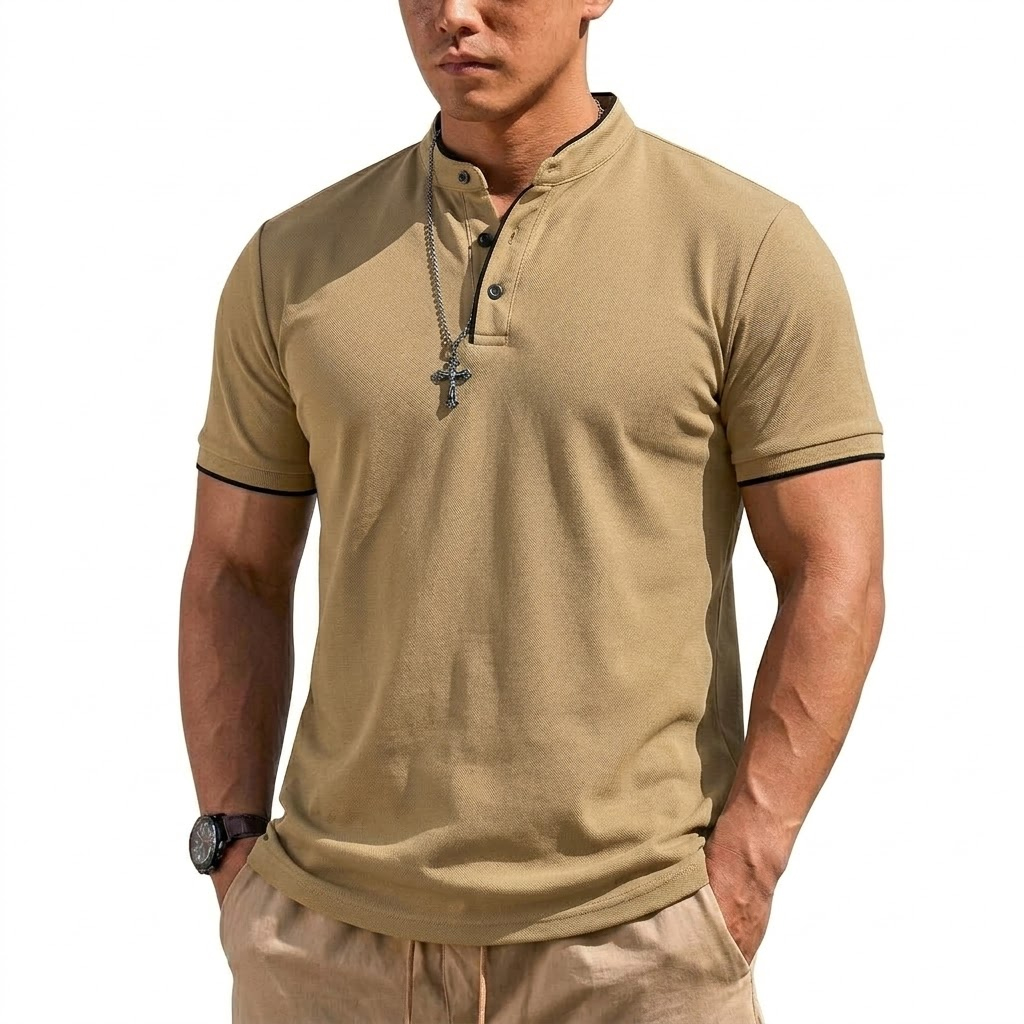 Summer Short Sleeve Henley Shi - Summer Clothing Guys 评论和价格