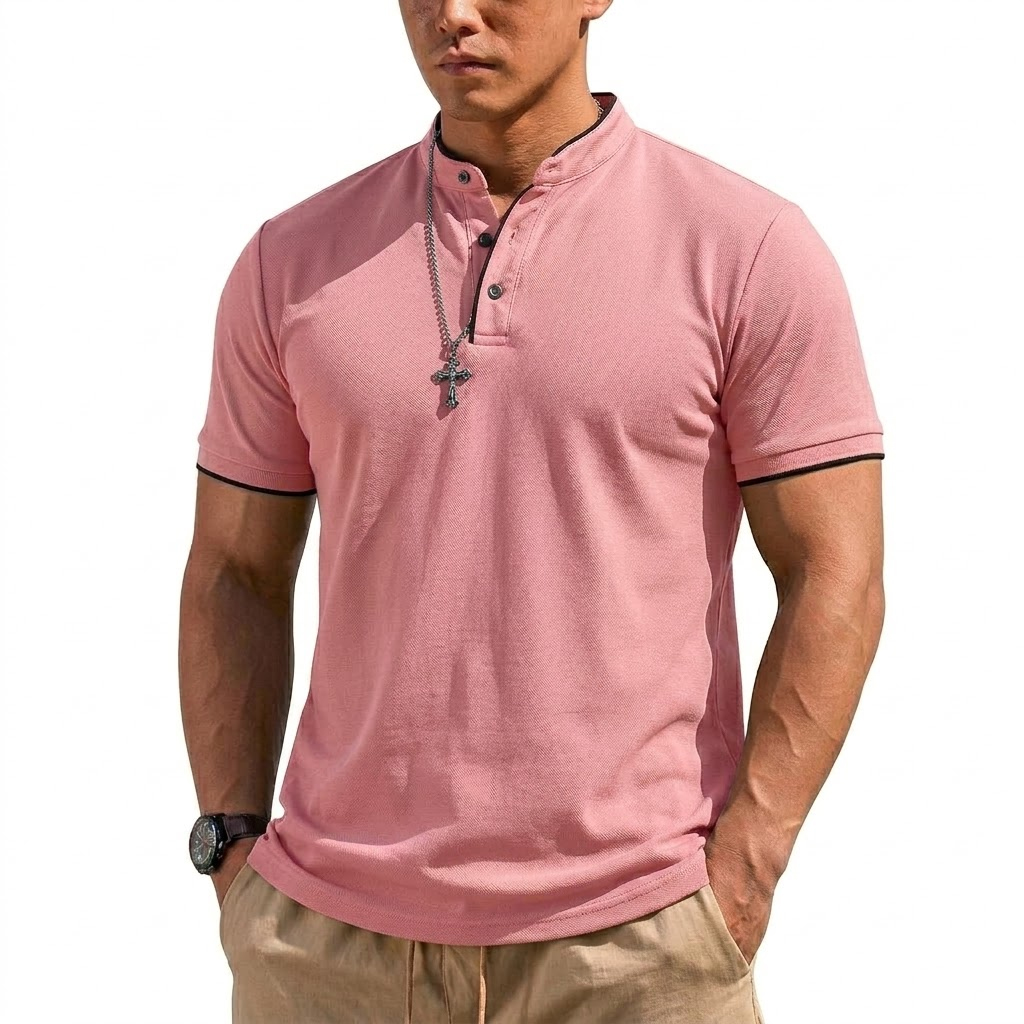 Summer Short Sleeve Henley Shi - Summer Clothing Guys 评论和价格