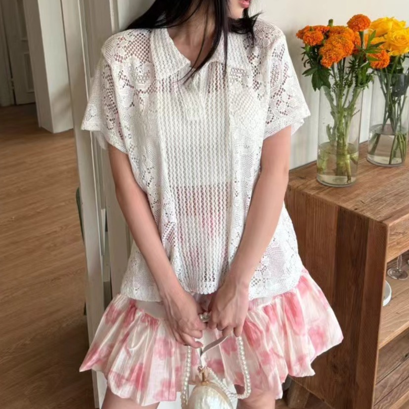 Retro  Collar Lace Shirt Women - Summer Clothing Online Shopping 评论和价格