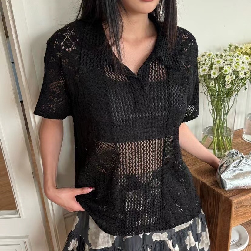 Retro  Collar Lace Shirt Women - Summer Clothing Online Shopping 评论和价格