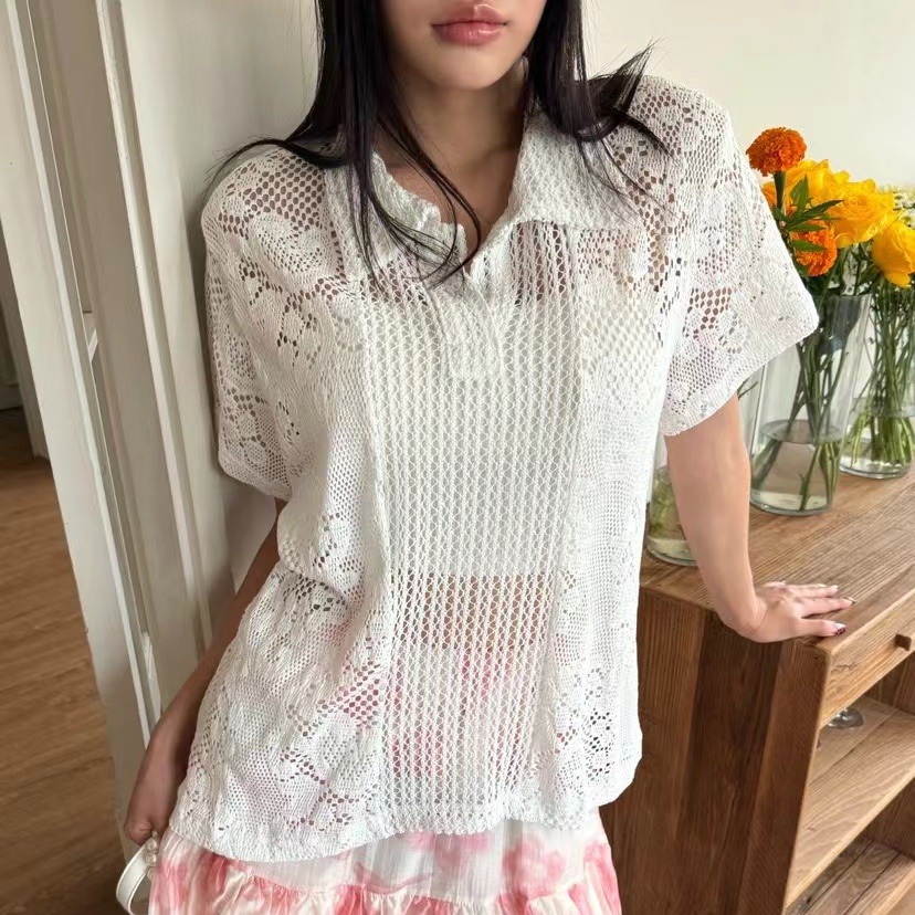 Retro  Collar Lace Shirt Women - Summer Clothing Online Shopping 评论和价格
