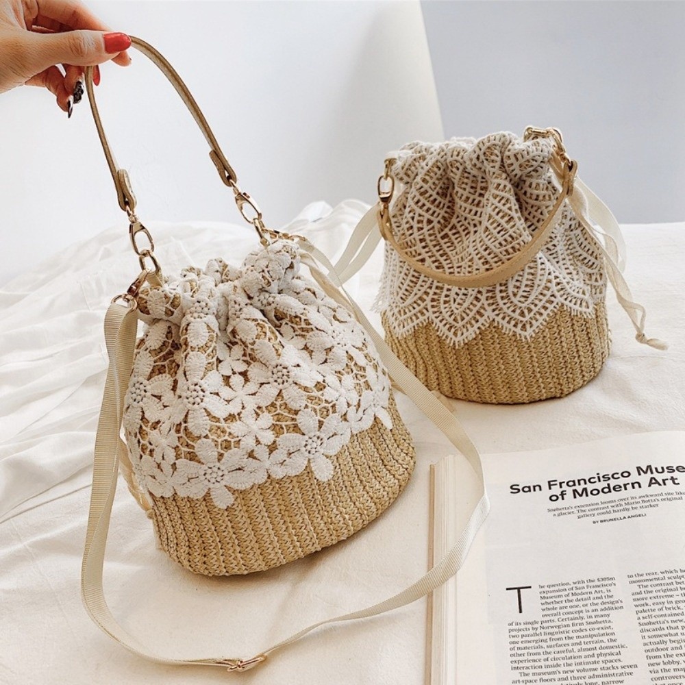 Portable Lace Straw Shoulder B - Beach Bag Straw 评论和价格