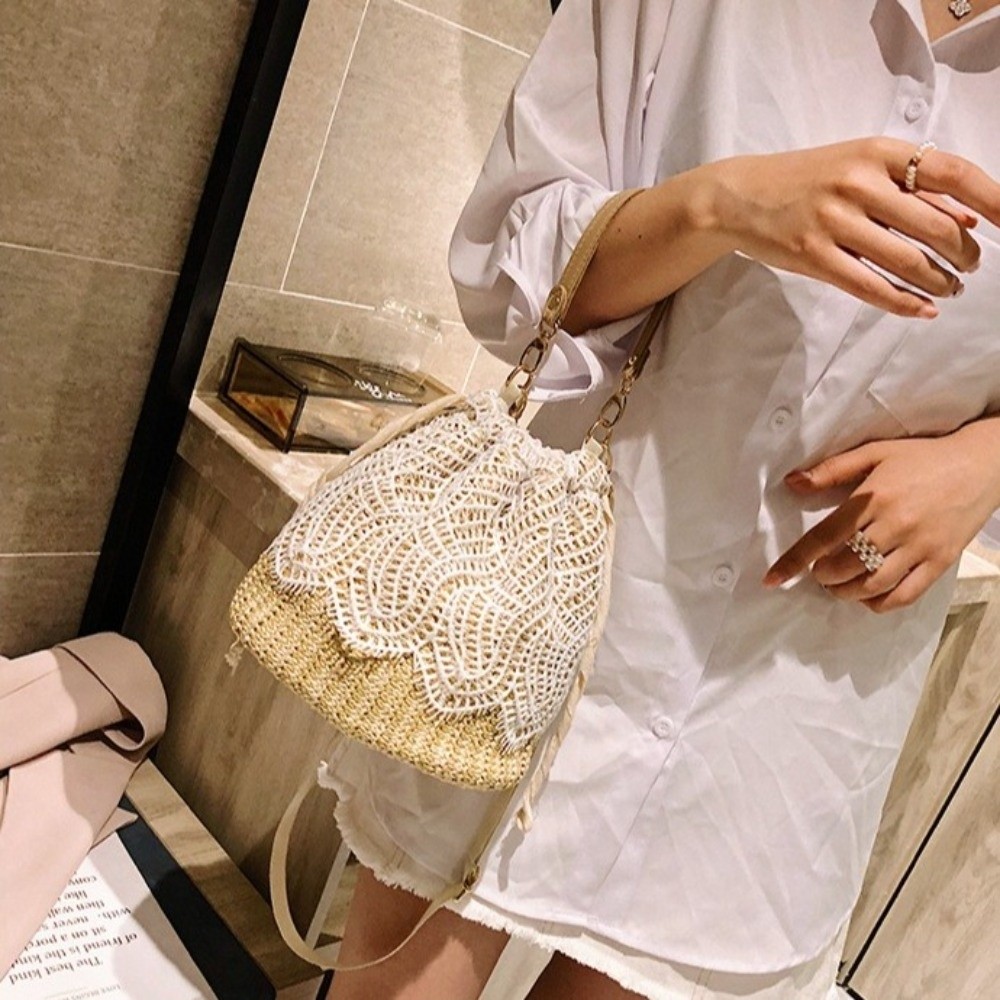 Portable Lace Straw Shoulder B - Beach Bag Straw 评论和价格