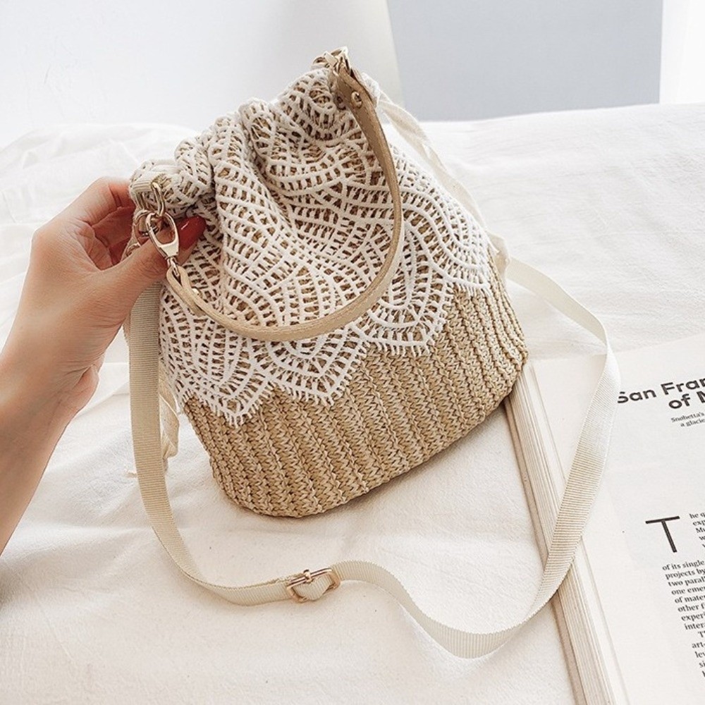 Portable Lace Straw Shoulder B - Beach Bag Straw 评论和价格