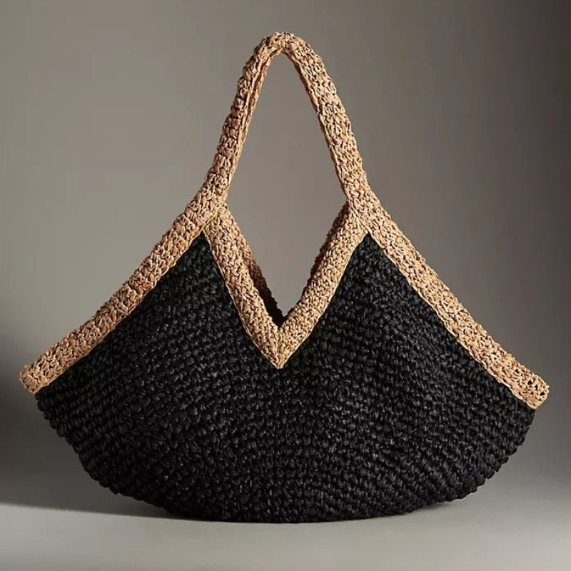 Colorblock Straw Woven Tote Ba - Beach Bag Straw 评论和价格