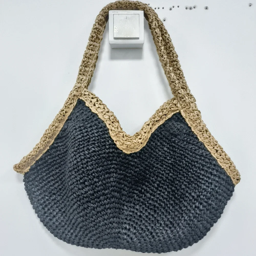 Colorblock Straw Woven Tote Ba - Beach Bag Straw 评论和价格