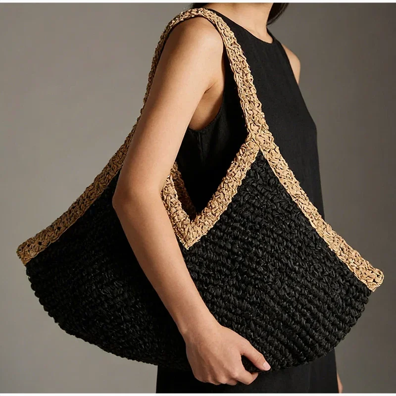 Colorblock Straw Woven Tote Ba - Beach Bag Straw 评论和价格